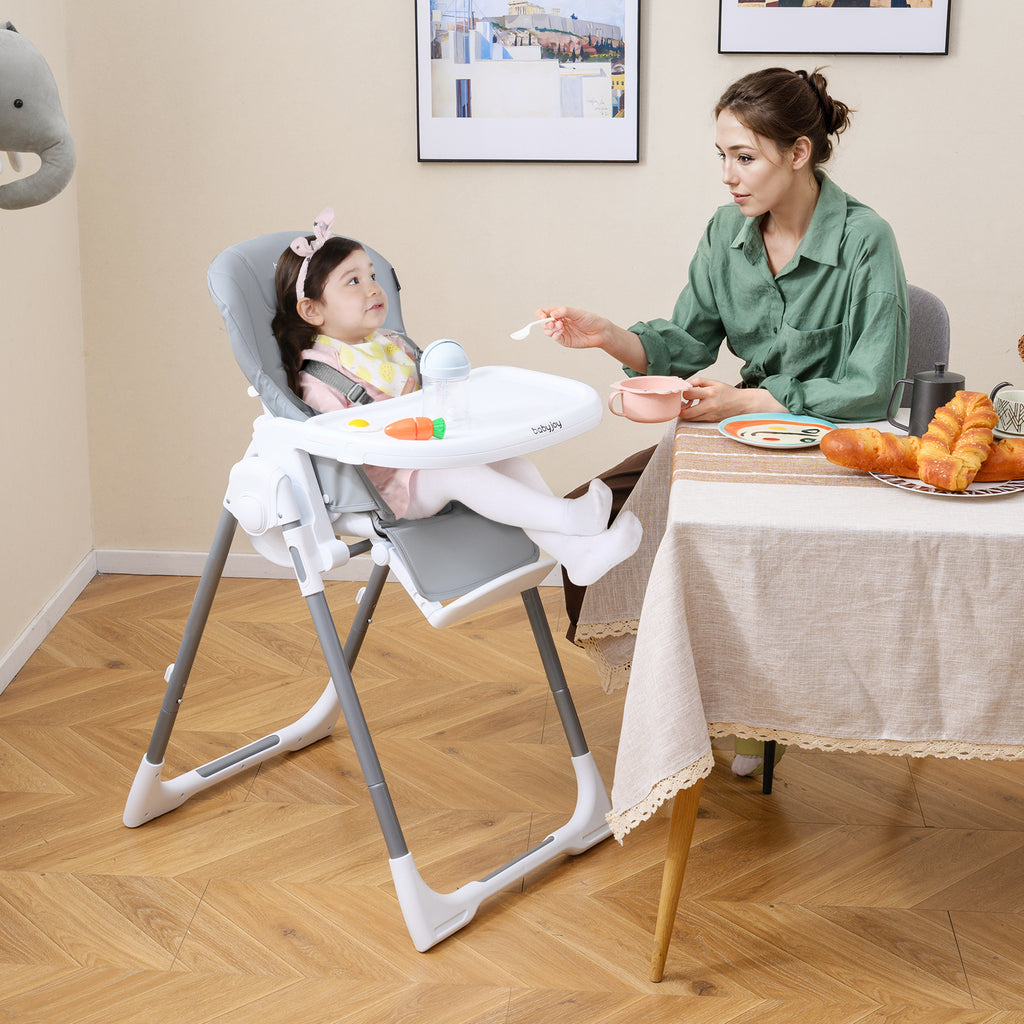 Foldable Baby High Chair with Adjustable Height & Seat - Light Gray
