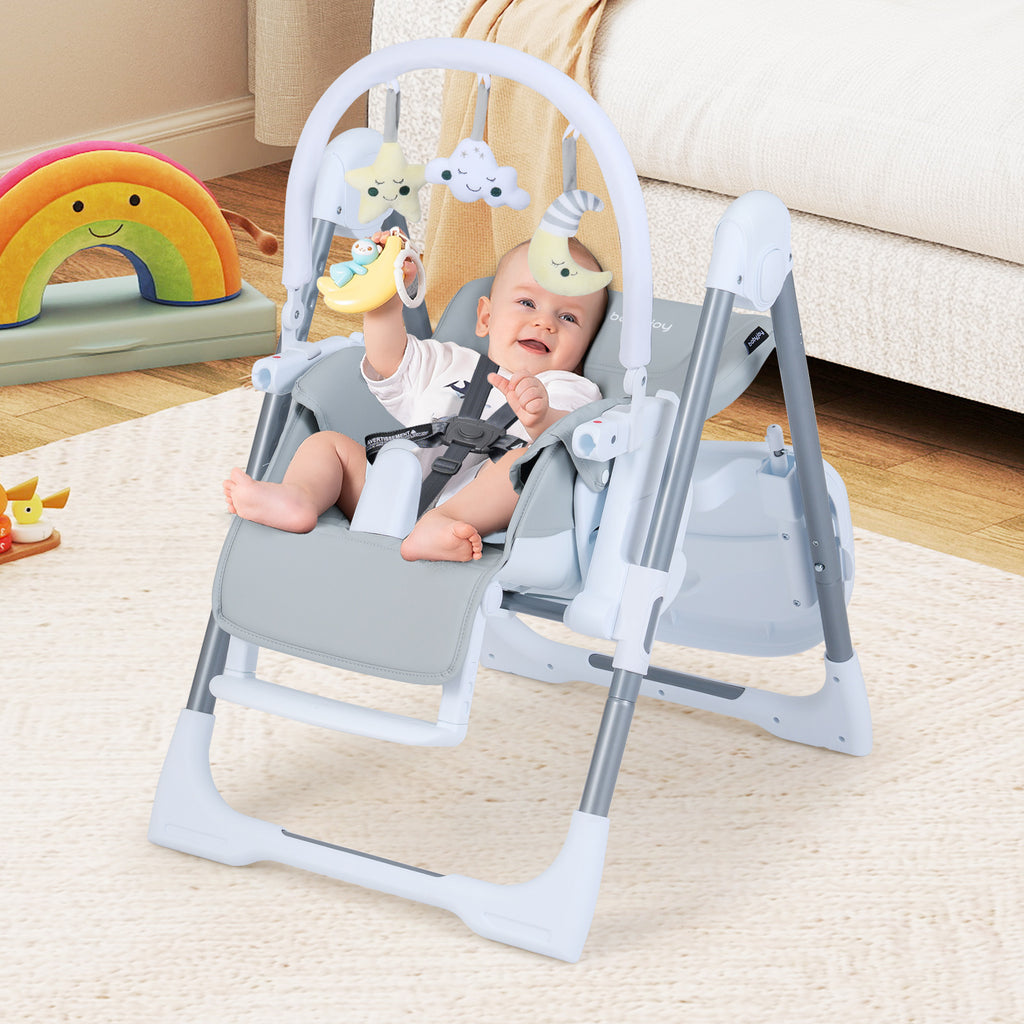 Foldable Baby High Chair with Adjustable Height & Seat - Light Gray