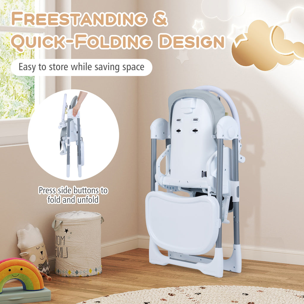 Foldable Baby High Chair with Adjustable Height & Seat - Light Gray