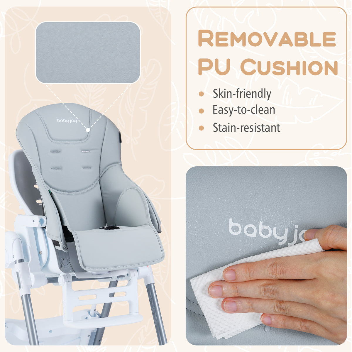 Foldable Baby High Chair with Adjustable Height & Seat - Light Gray