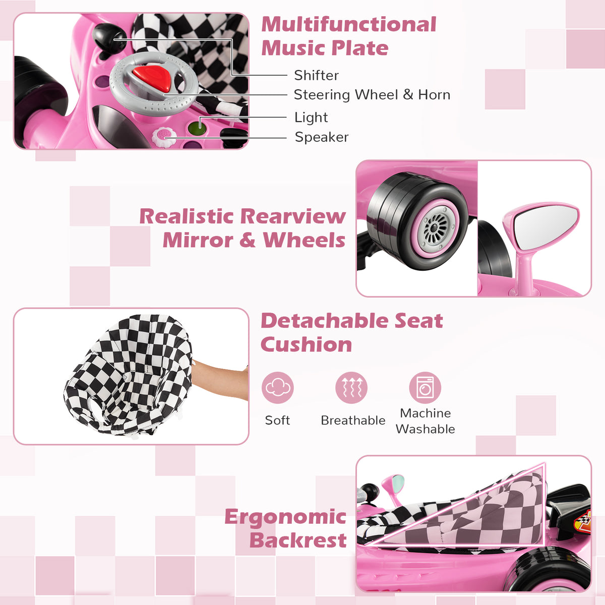 Convertible Baby Walker with 3 Adjustable Heights Pink - Baby & Toddler Toy