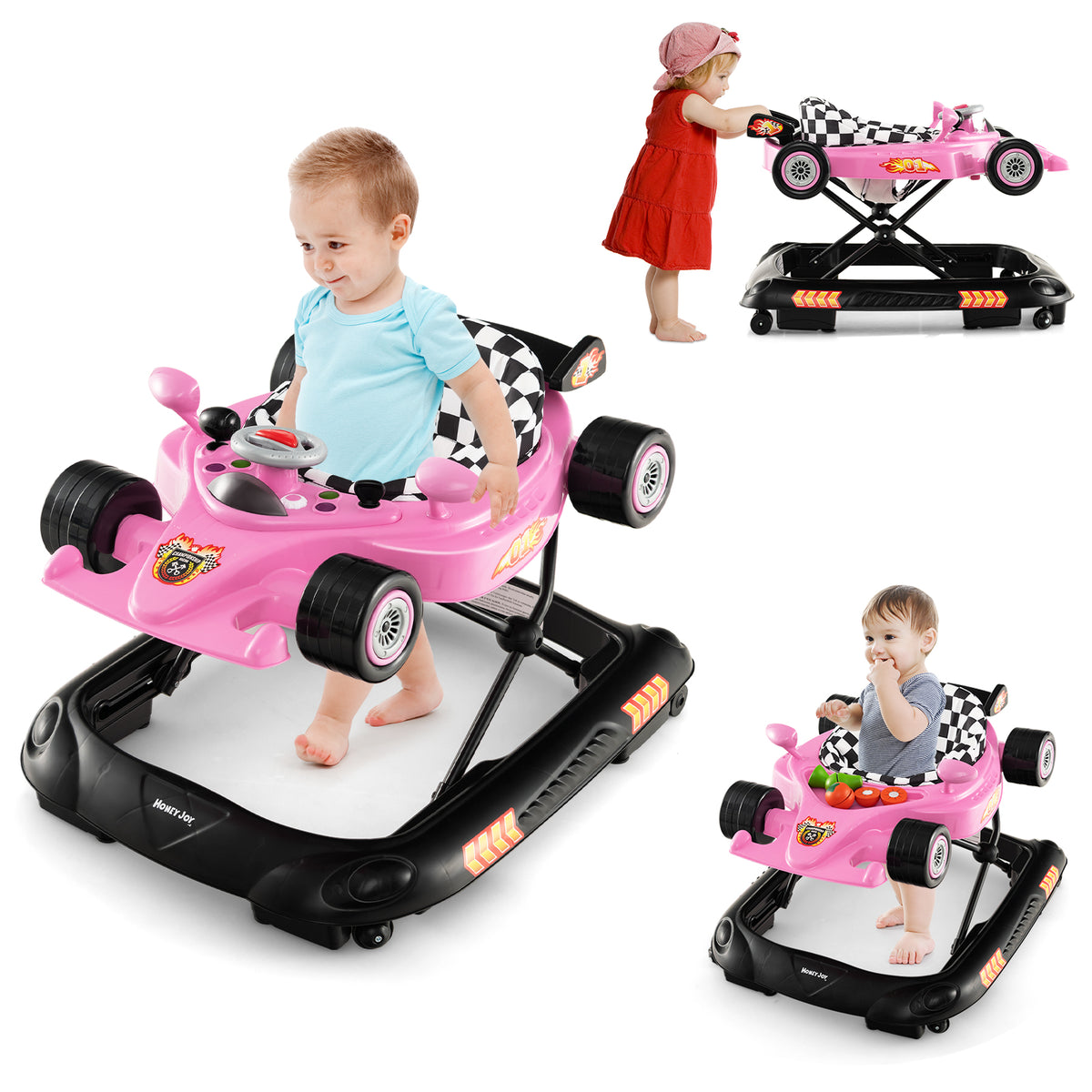 Convertible Baby Walker with 3 Adjustable Heights Pink - Baby & Toddler Toy