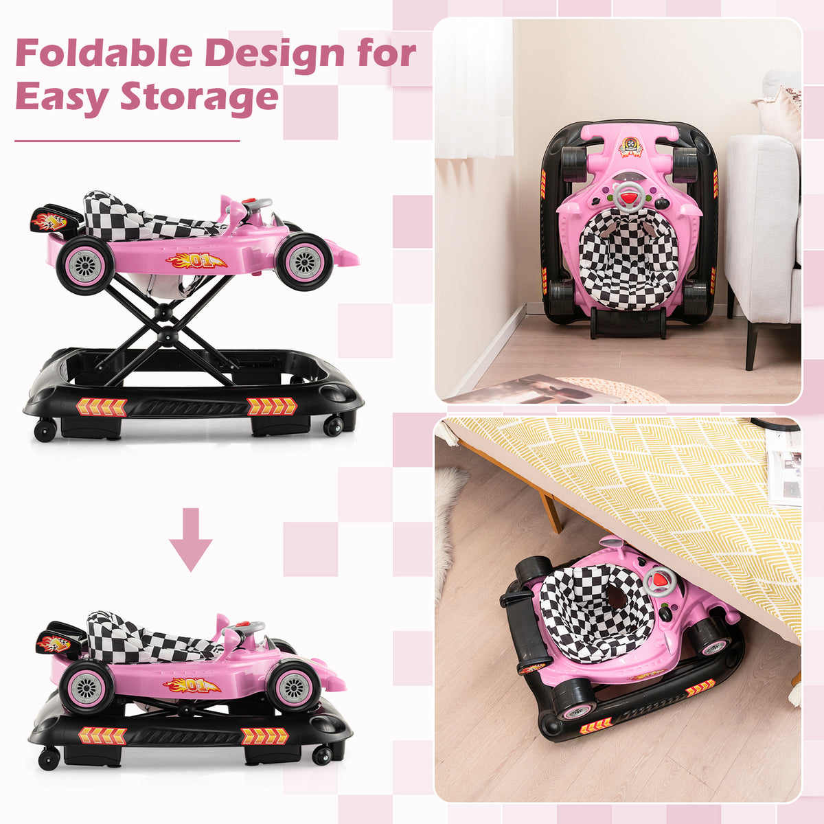 Convertible Baby Walker with 3 Adjustable Heights Pink - Baby & Toddler Toy
