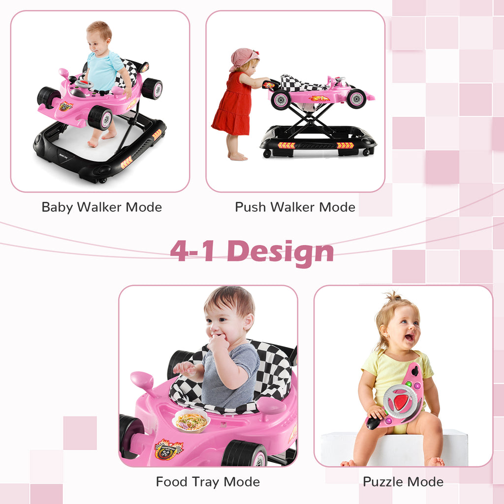 Convertible Baby Walker with 3 Adjustable Heights Pink - Baby & Toddler Toy