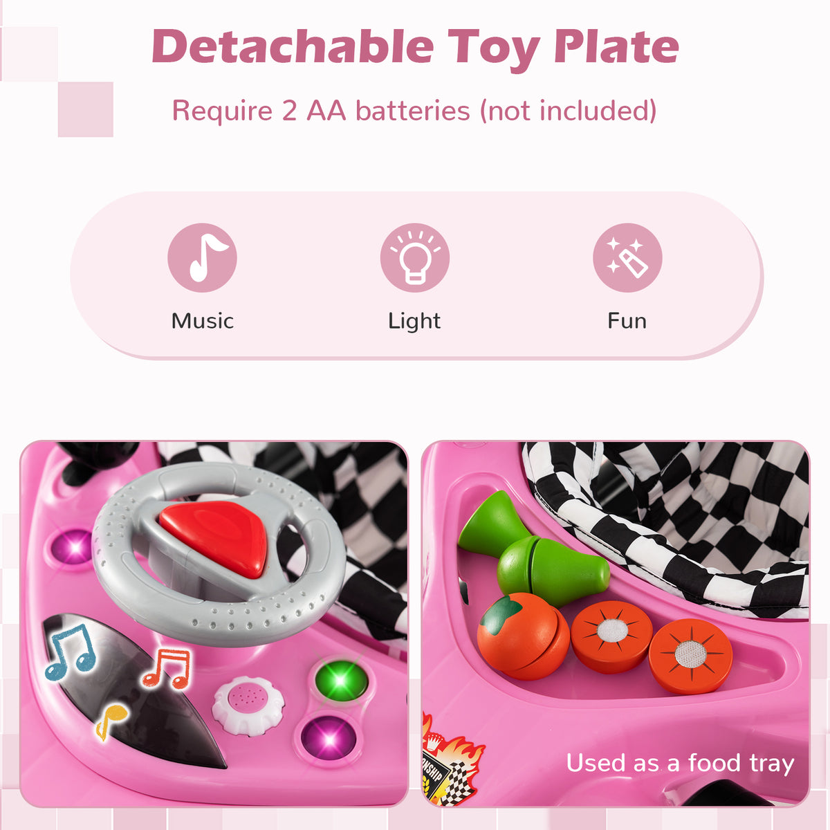 Convertible Baby Walker with 3 Adjustable Heights Pink - Baby & Toddler Toy