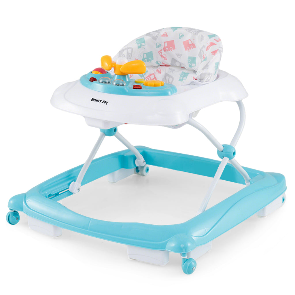 Foldable Baby Walker with Adjustable Heights, Padded Seat & Interactive Toys - Green
