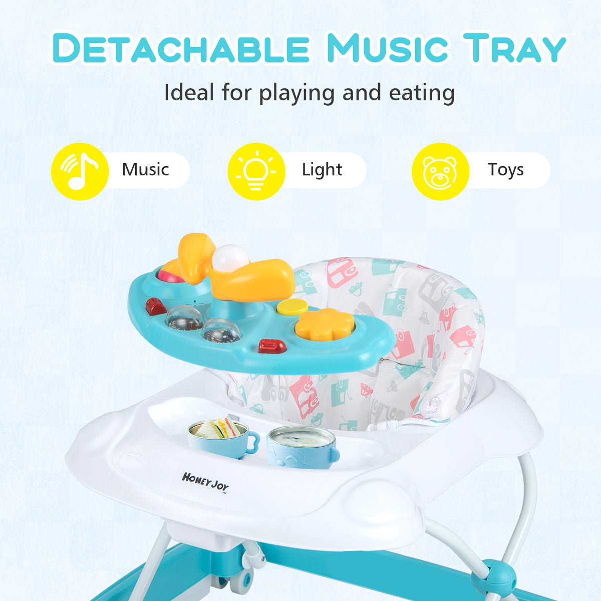Foldable Baby Walker with Adjustable Heights, Padded Seat & Interactive Toys - Green
