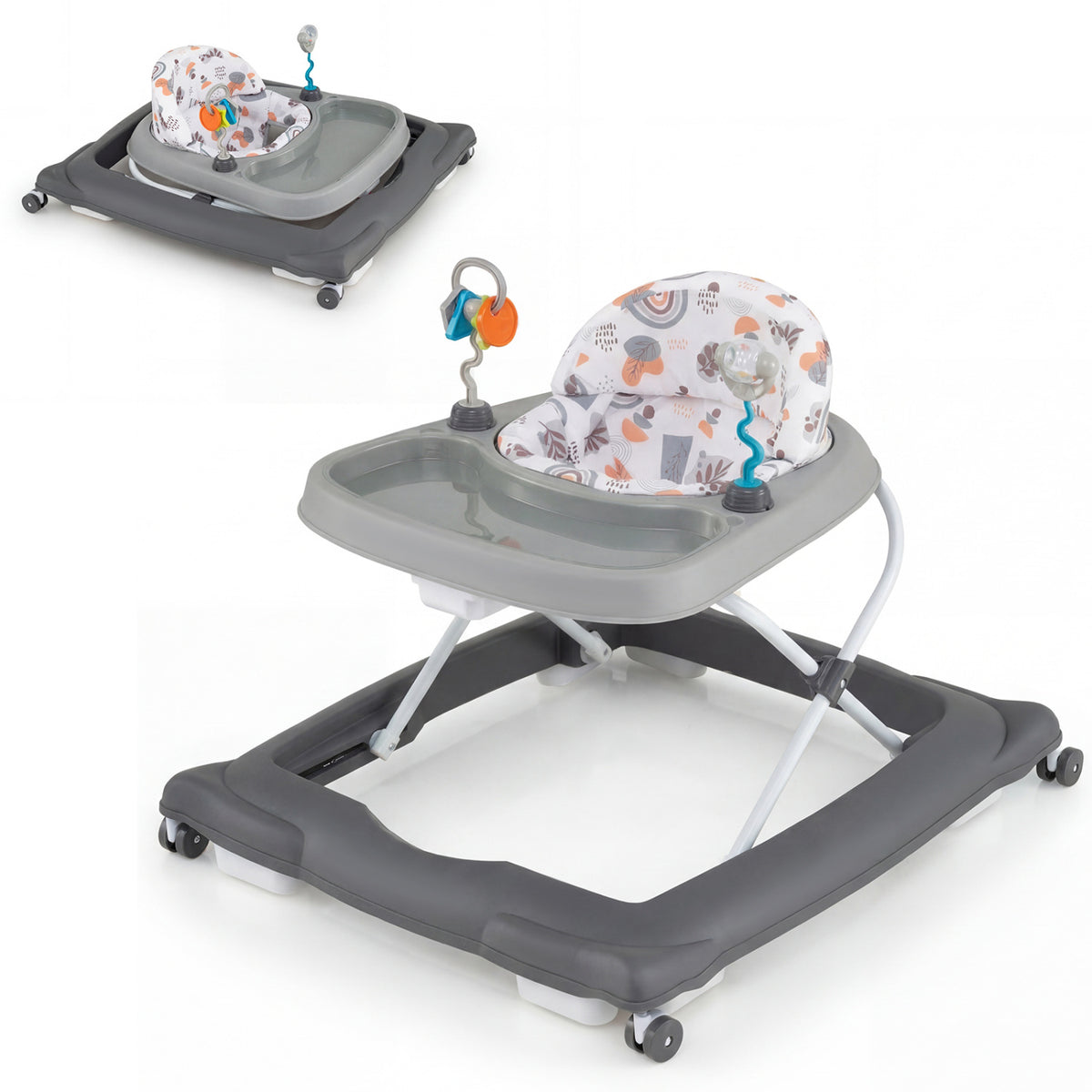 Foldable Baby Walker with Removable Seat & Adjustable Height - Gray, 27.5 x 25 x 21 Inches