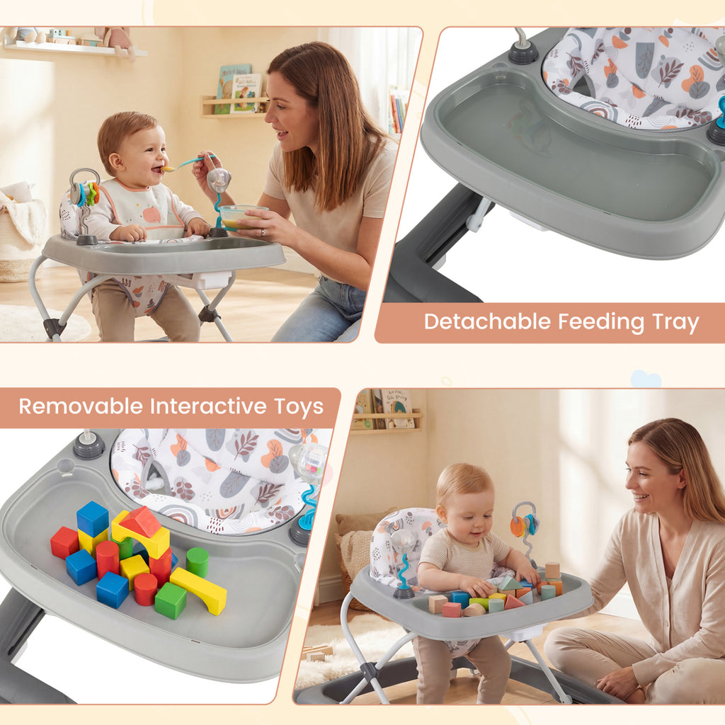 Foldable Baby Walker with Removable Seat & Adjustable Height - Gray, 27.5 x 25 x 21 Inches