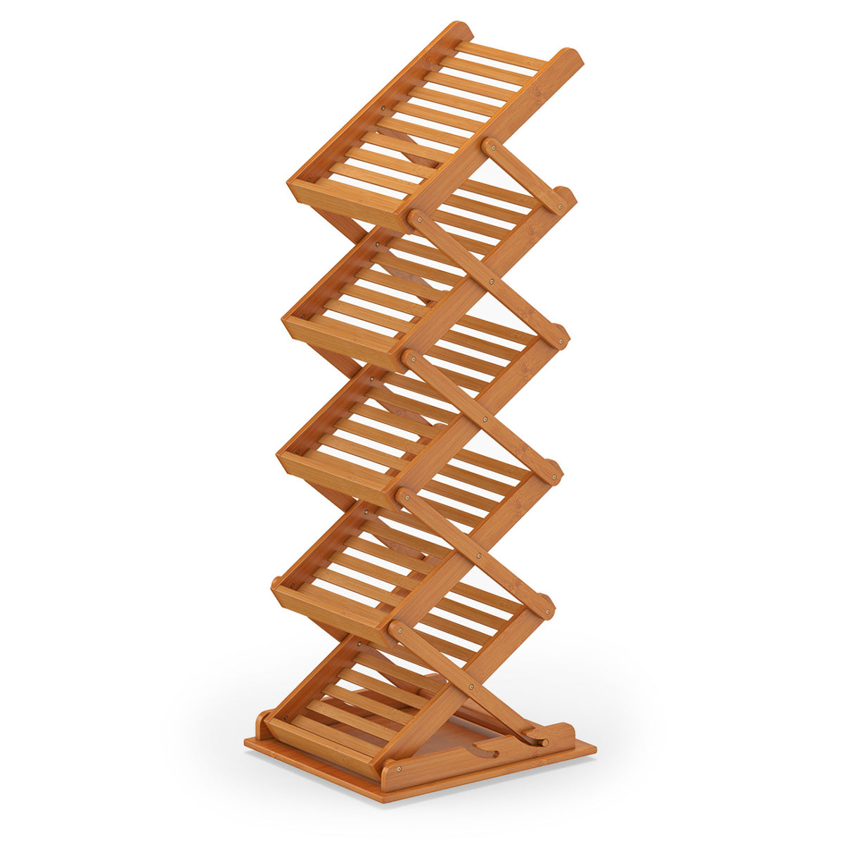 Foldable Bamboo Magazine Rack 5-Tier Walnut
