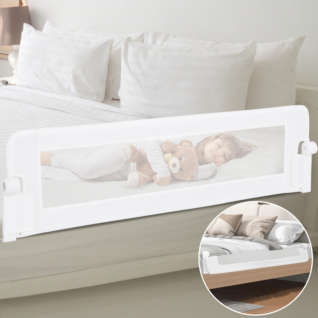 60-Inch Foldable Baby Bed Rail Guard with Adjustable Safety Strap - White