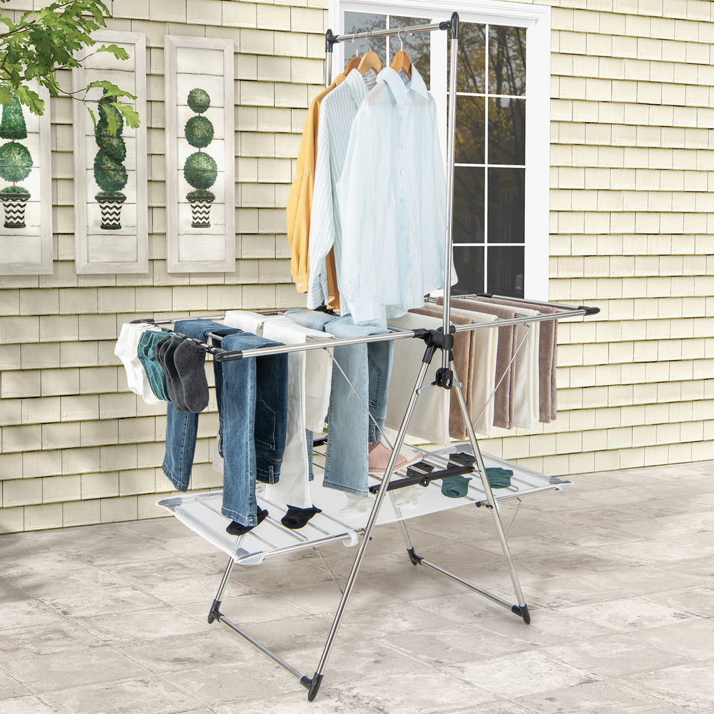 Large Foldable Clothes Drying Rack with Top Hanging Rod