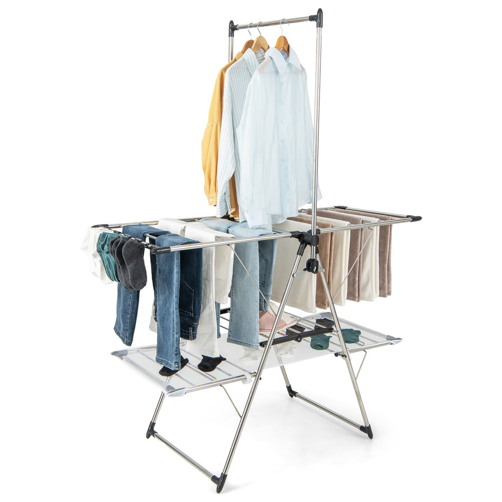 Large Foldable Clothes Drying Rack with Top Hanging Rod