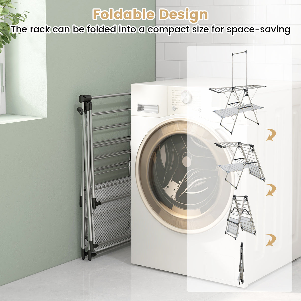 Large Foldable Clothes Drying Rack with Top Hanging Rod