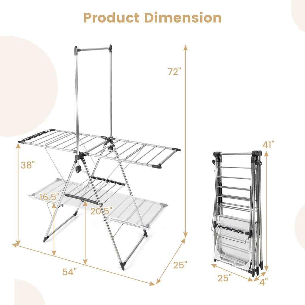 Large Foldable Clothes Drying Rack with Top Hanging Rod