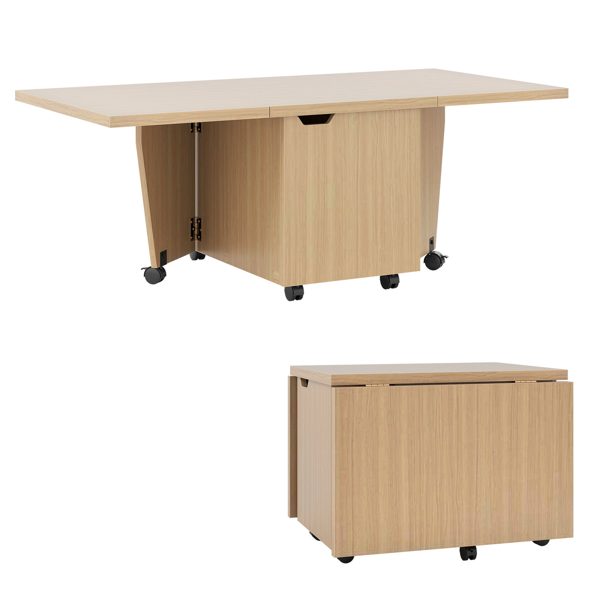 Foldable Coffee Table with Storage Cabinet - Oak