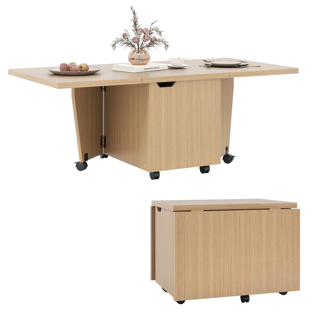 Foldable Coffee Table with Storage Cabinet - Oak
