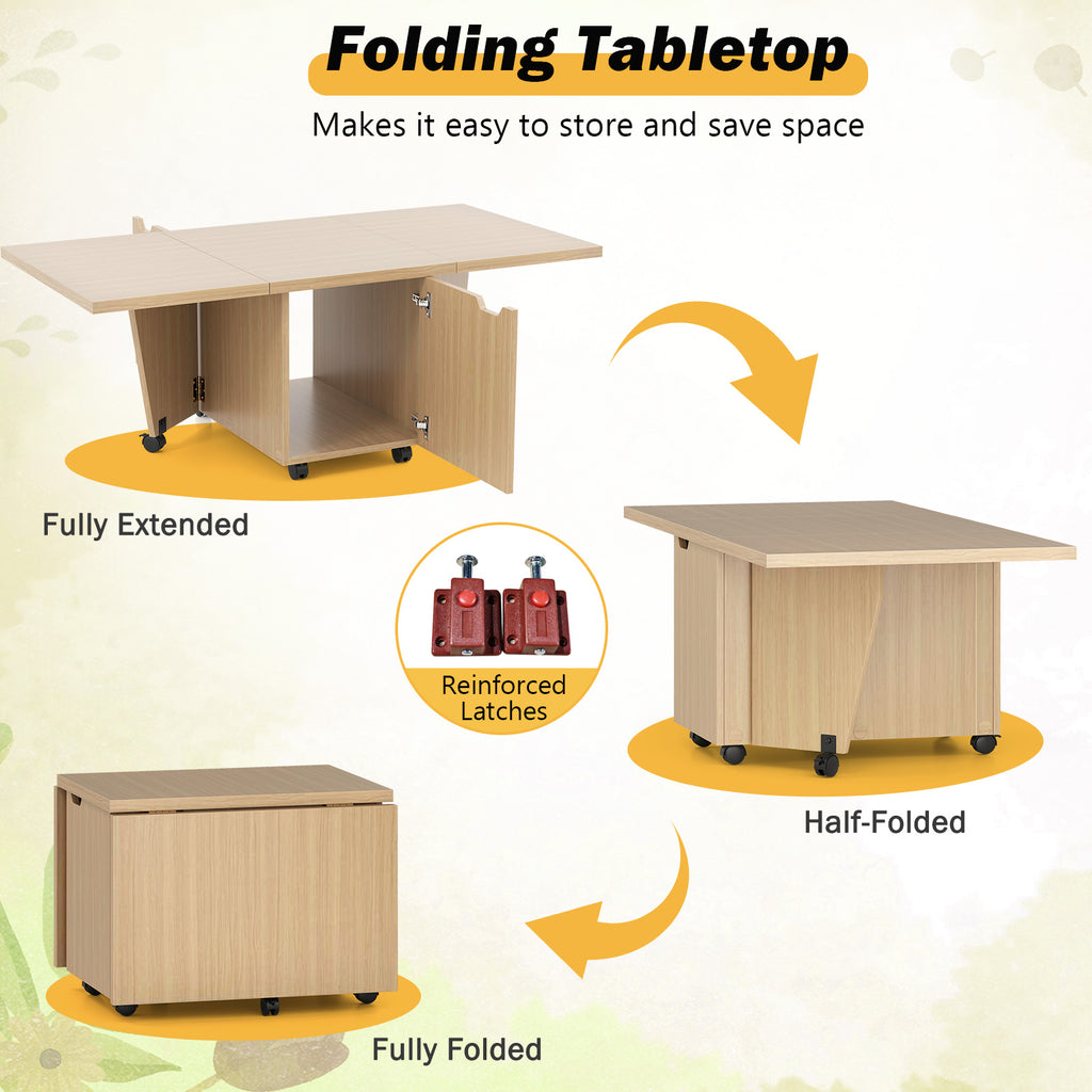 Foldable Coffee Table with Storage Cabinet - Oak