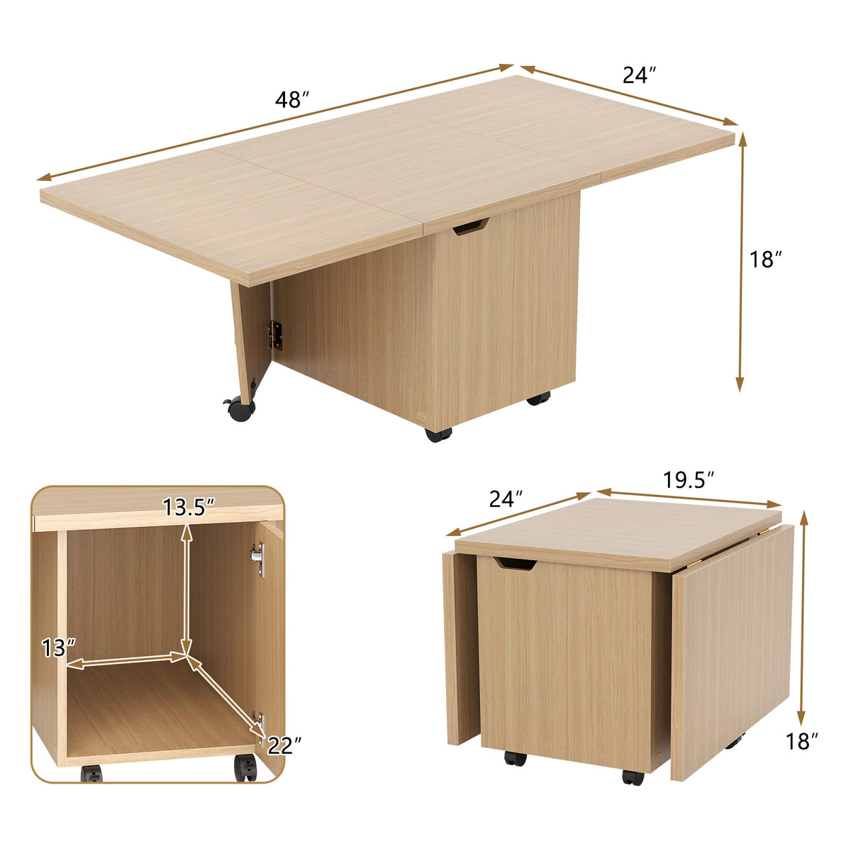 Foldable Coffee Table with Storage Cabinet - Oak