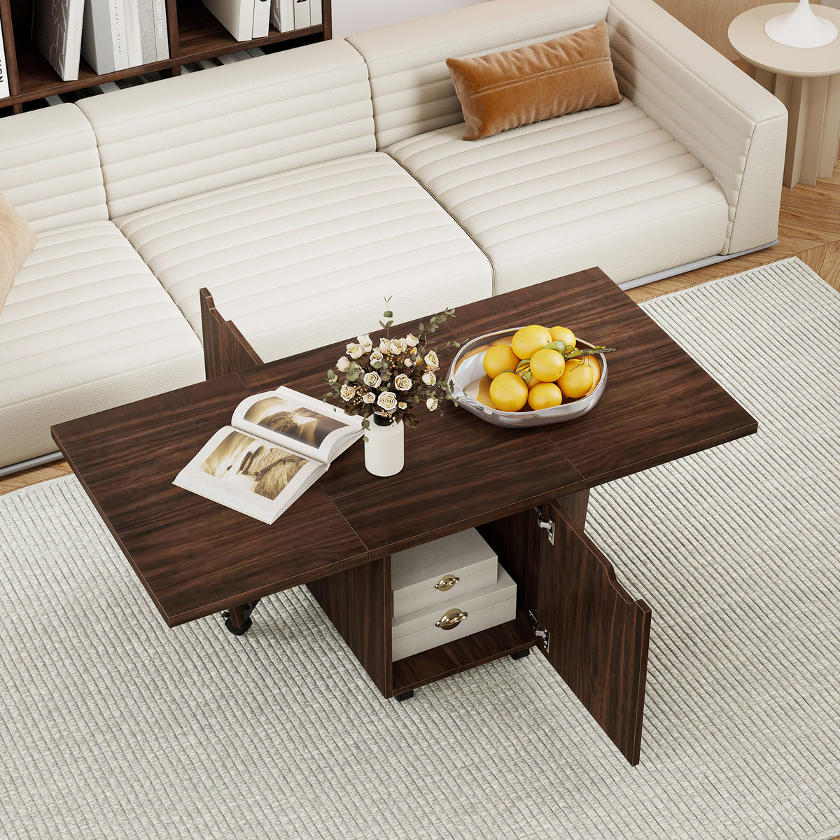Foldable Coffee Table with Storage Cabinet - Oak