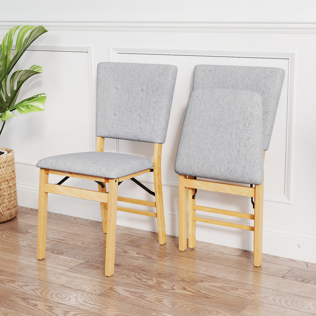 Foldable Dining Chair Set of 2, Gray - Padded Seat & Tilt Backrest