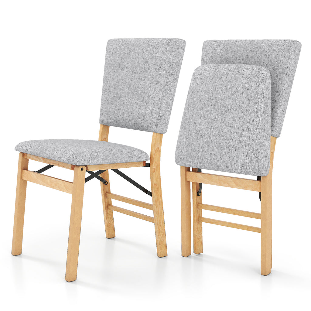 Foldable Dining Chair Set of 2, Gray - Padded Seat & Tilt Backrest