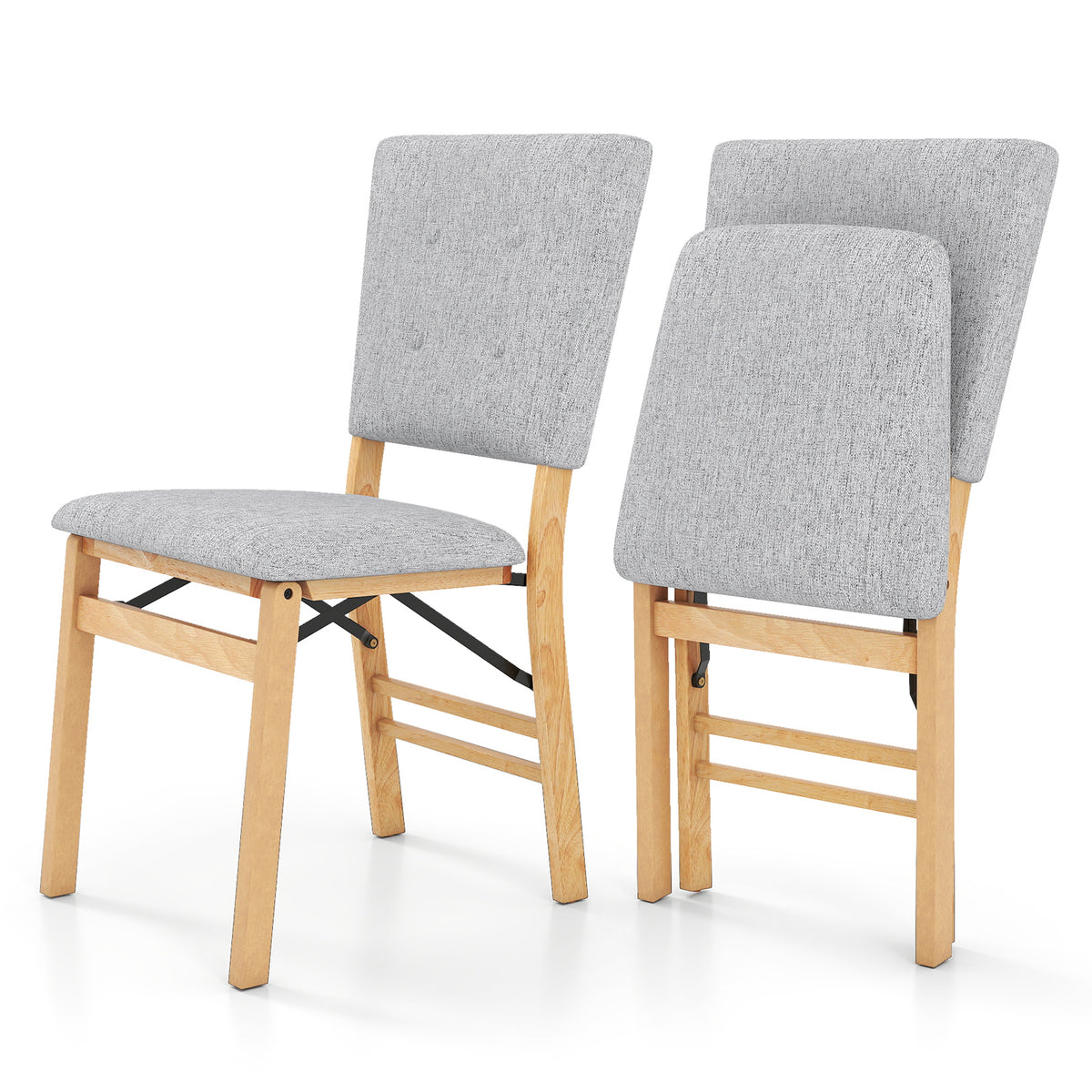 Foldable Dining Chair Set of 2, Gray - Padded Seat & Tilt Backrest