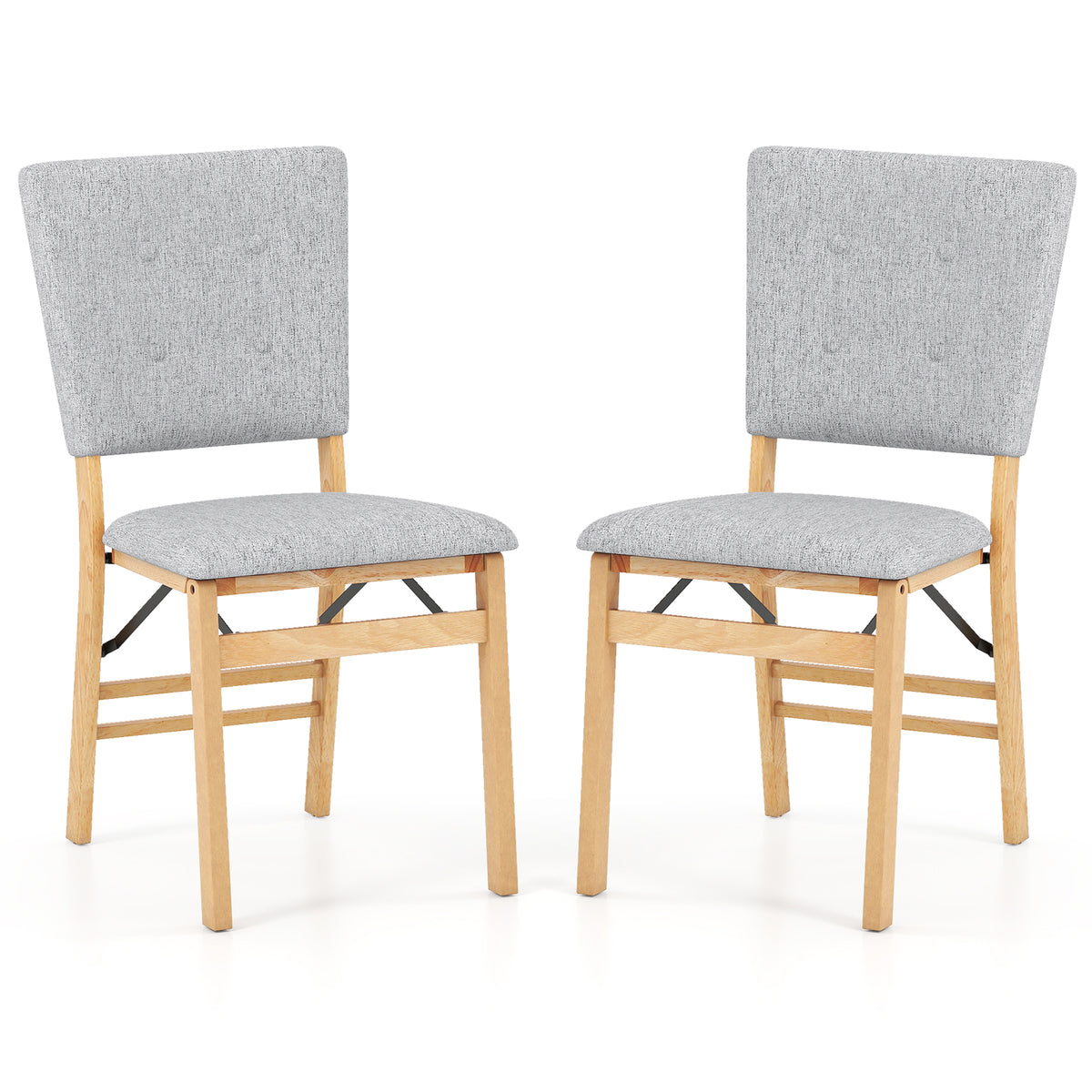 Foldable Dining Chair Set of 2, Gray - Padded Seat & Tilt Backrest