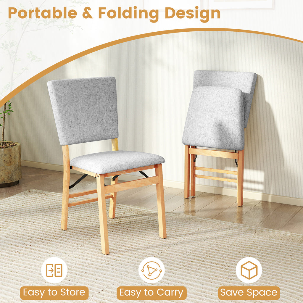 Foldable Dining Chair Set of 2, Gray - Padded Seat & Tilt Backrest