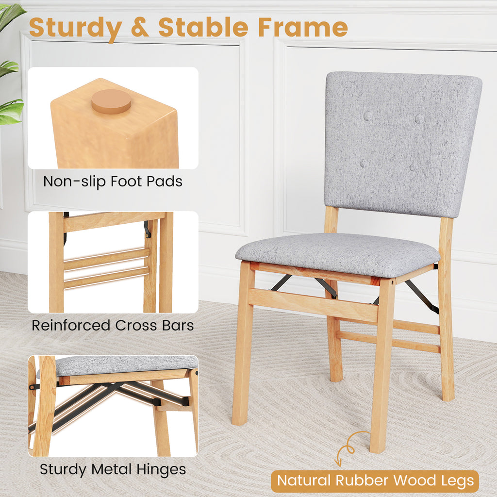 Foldable Dining Chair Set of 2, Gray - Padded Seat & Tilt Backrest
