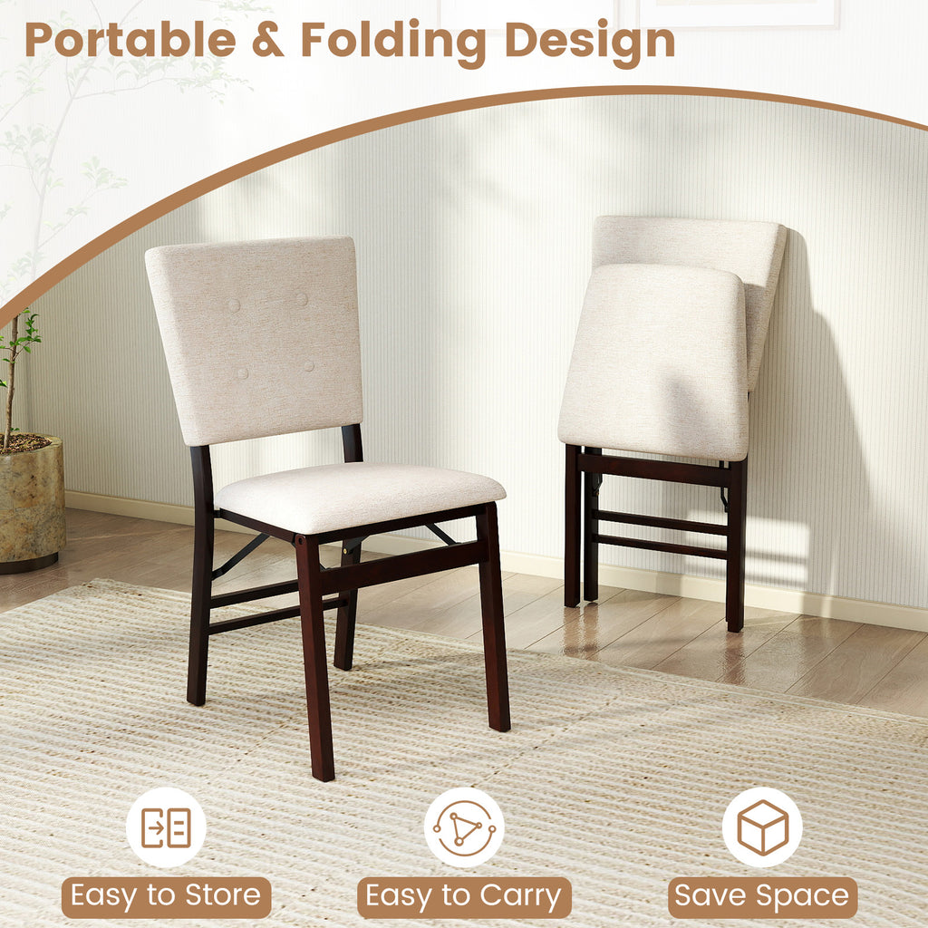 Foldable Dining Chair Set of 4, Beige – Padded Armless