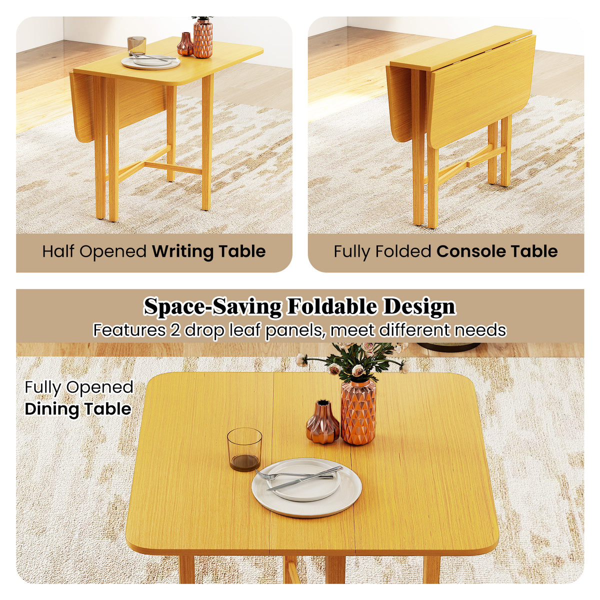 Foldable Dining Table for 2-4 People, Natural