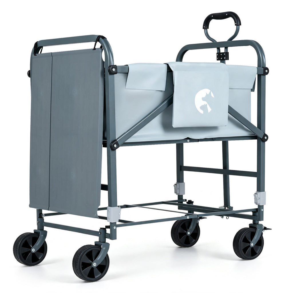 Foldable Dog Bath Cart with Adjustable Height & Pull Handle - Black & Gray