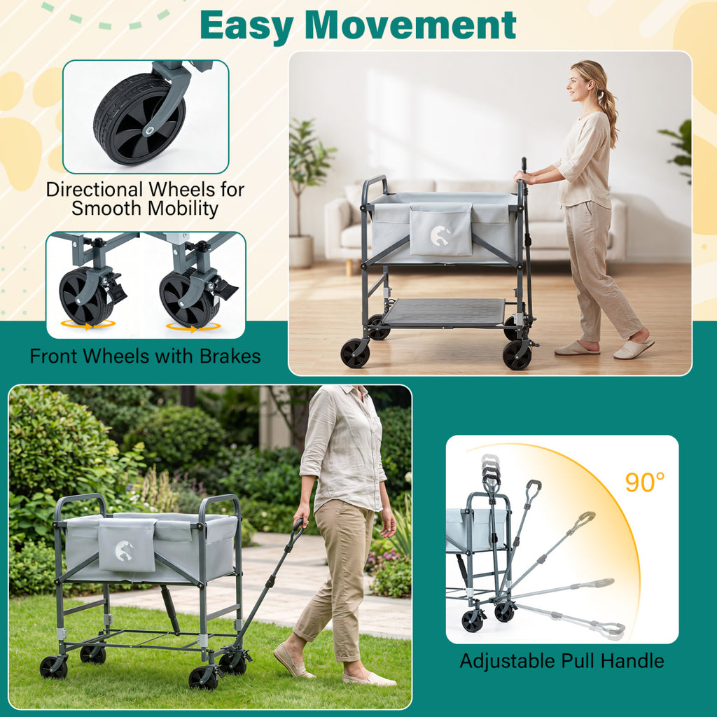 Foldable Dog Bath Cart with Adjustable Height & Pull Handle - Black & Gray