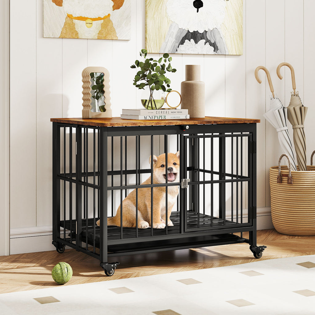 Foldable Dog Crate Furniture with Removable Tray Lockable Door - S Size