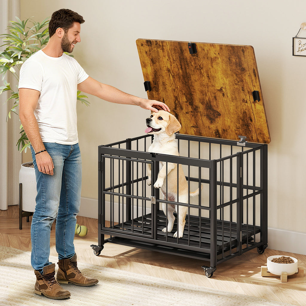 Foldable Dog Crate Furniture with Removable Tray Lockable Door - S Size