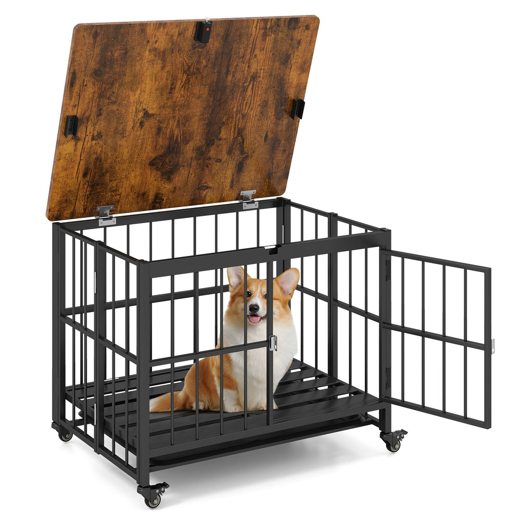 Foldable Dog Crate Furniture with Removable Tray Lockable Door - S Size