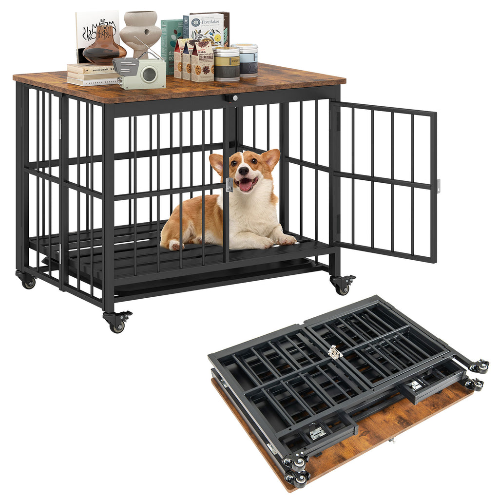 Foldable Dog Crate Furniture with Removable Tray Lockable Door - S Size