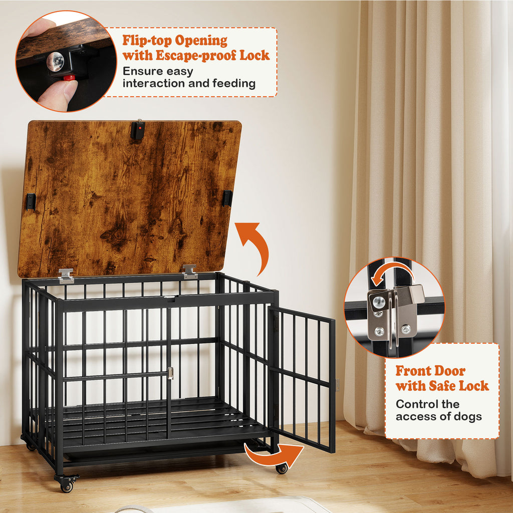 Foldable Dog Crate Furniture with Removable Tray Lockable Door - S Size