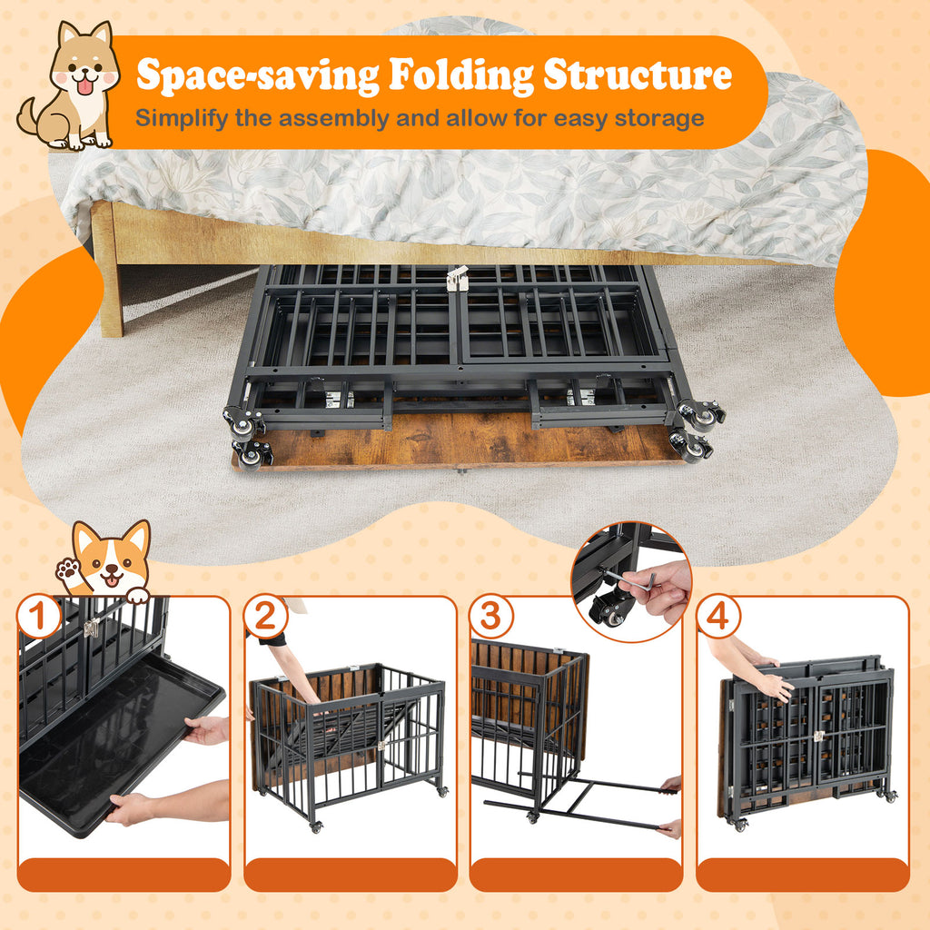 Foldable Dog Crate Furniture with Removable Tray Lockable Door - S Size