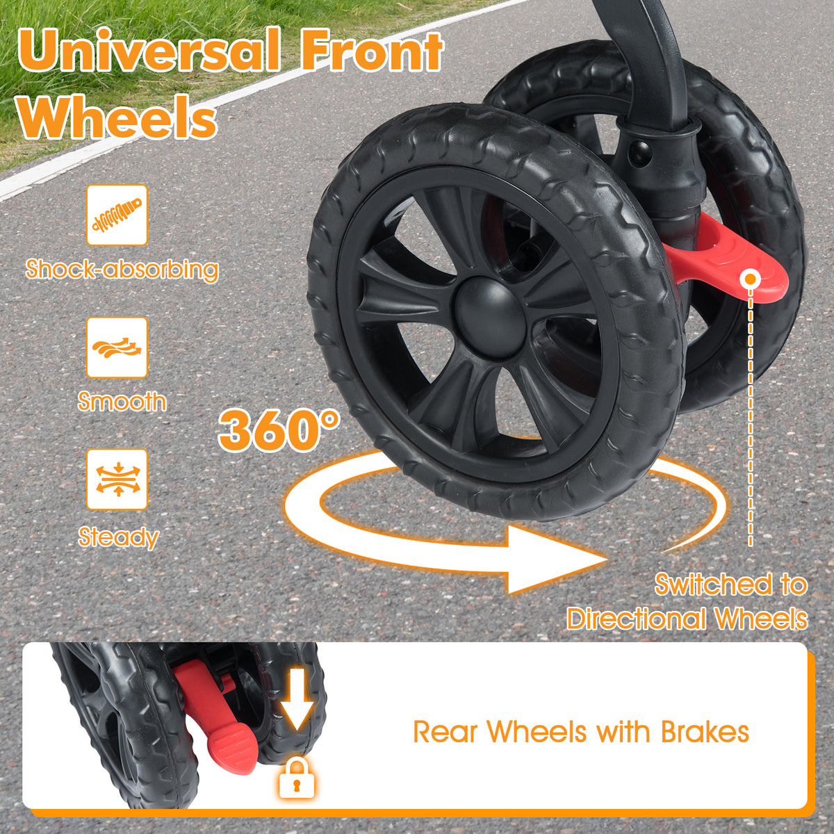 Gray Foldable Double Pet Stroller with Adjustable Sunshade & Storage Basket