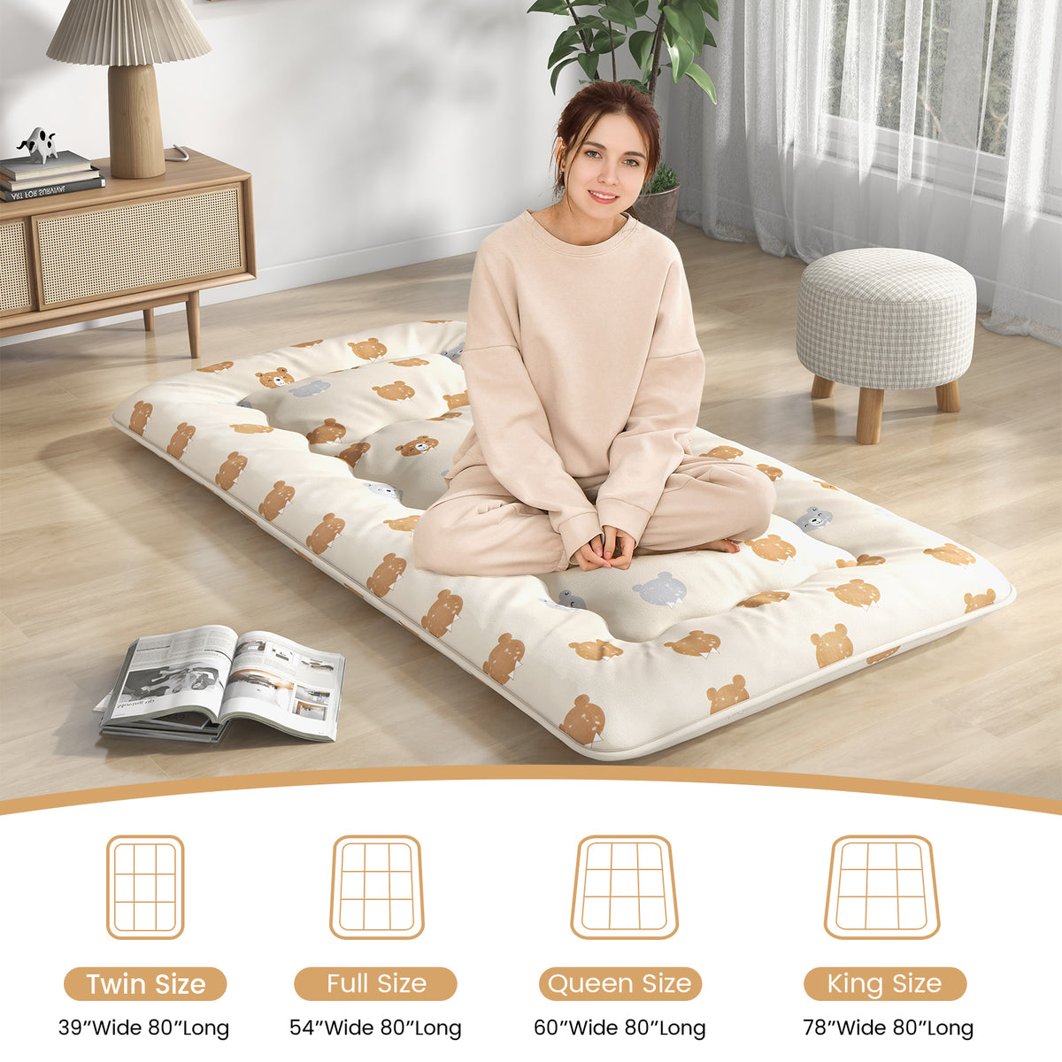 Foldable Twin Futon Mattress with Washable Cover & Carry Bag