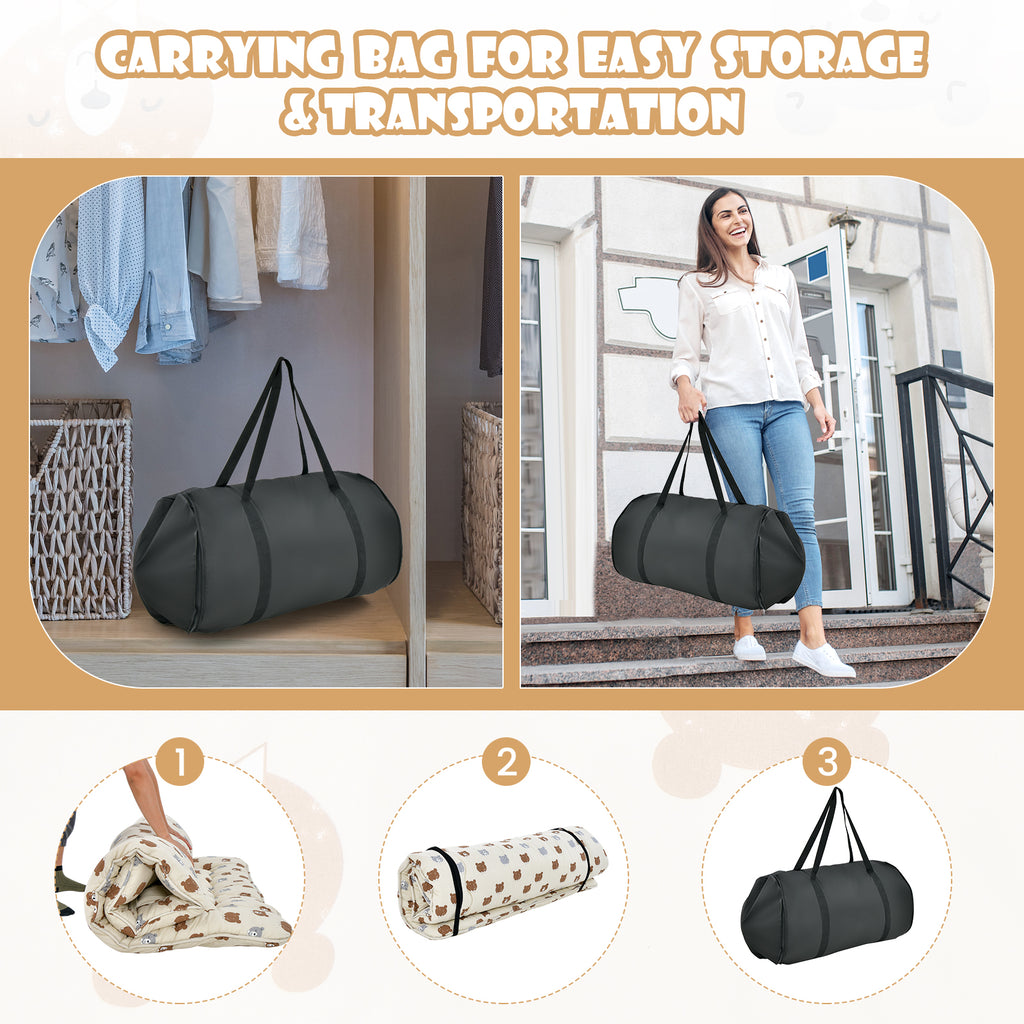Foldable Twin Futon Mattress with Washable Cover & Carry Bag