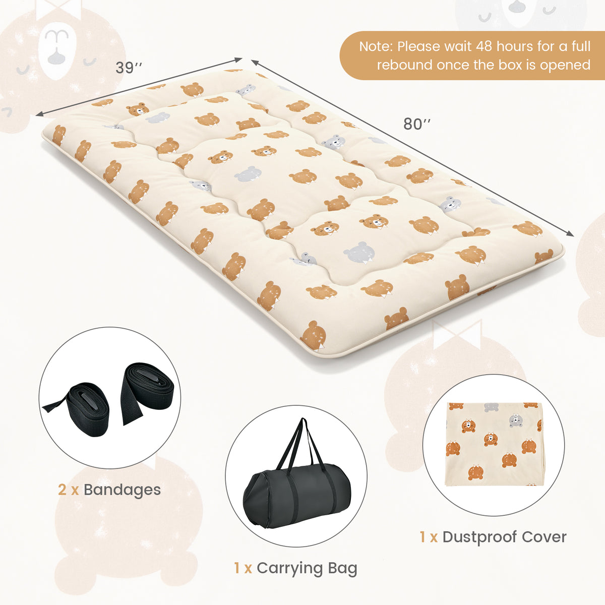 Foldable Twin Futon Mattress with Washable Cover & Carry Bag
