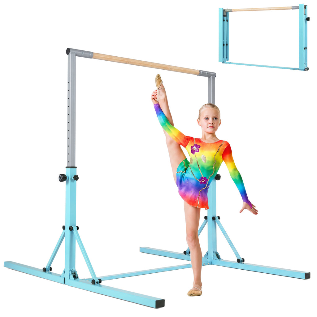 Kids Foldable Gymnastics Bar with 3-Levels Adjustable Height - Green