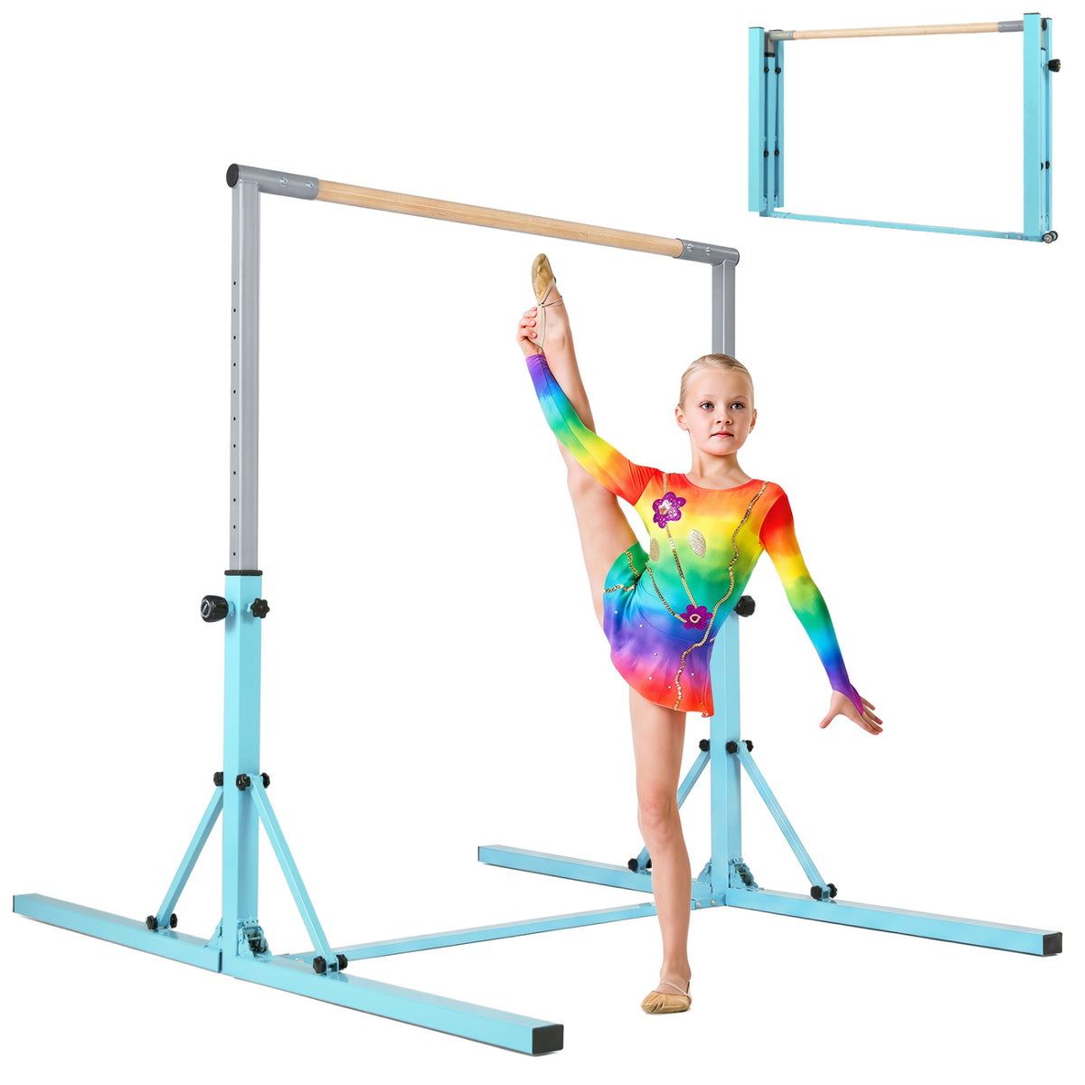 Kids Foldable Gymnastics Bar with 3-Levels Adjustable Height - Green