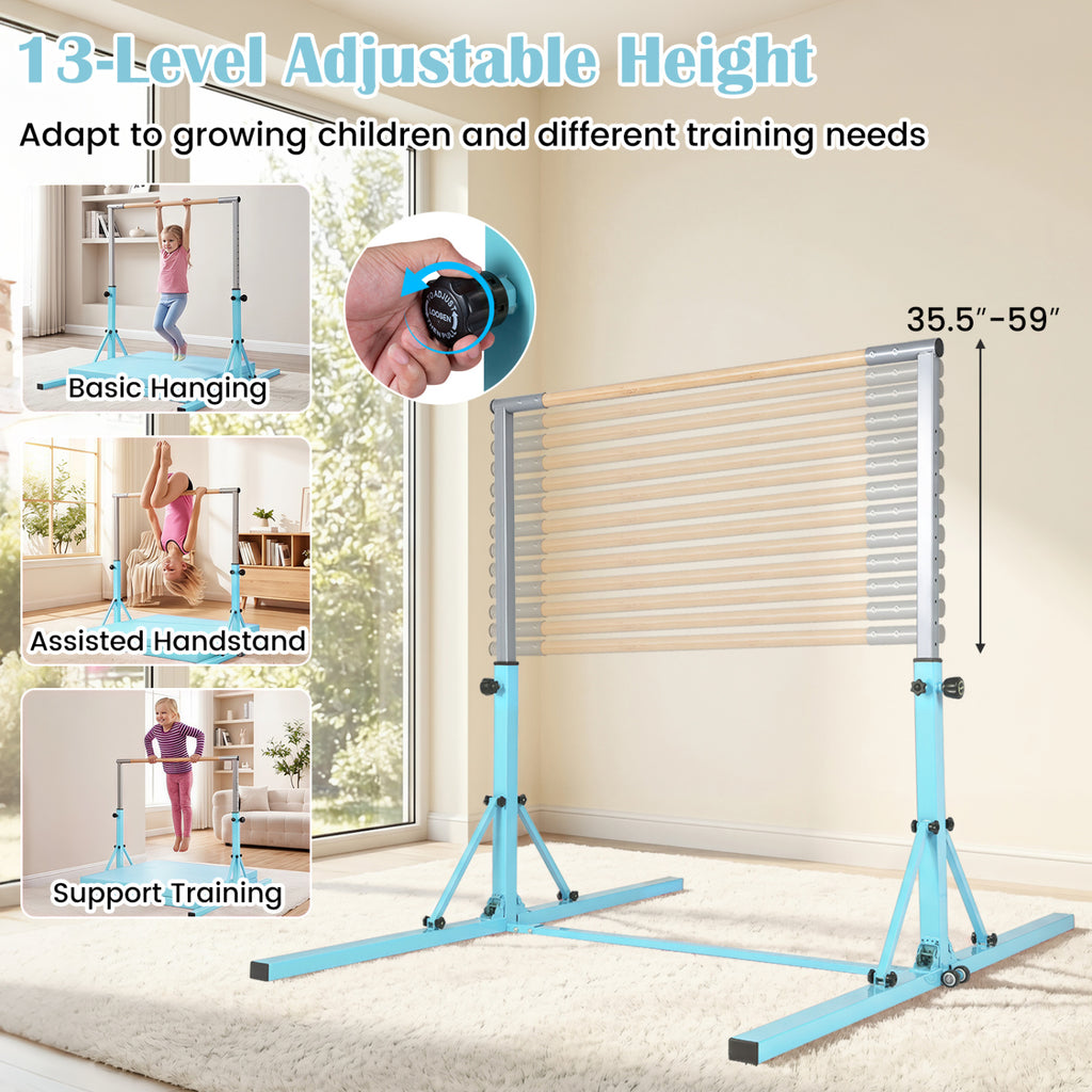 Kids Foldable Gymnastics Bar with 3-Levels Adjustable Height - Green
