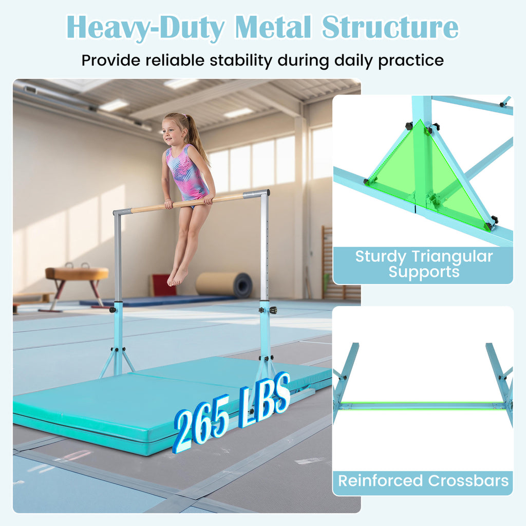 Kids Foldable Gymnastics Bar with 3-Levels Adjustable Height - Green
