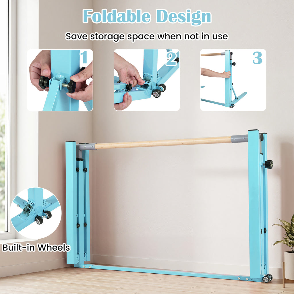 Kids Foldable Gymnastics Bar with 3-Levels Adjustable Height - Green