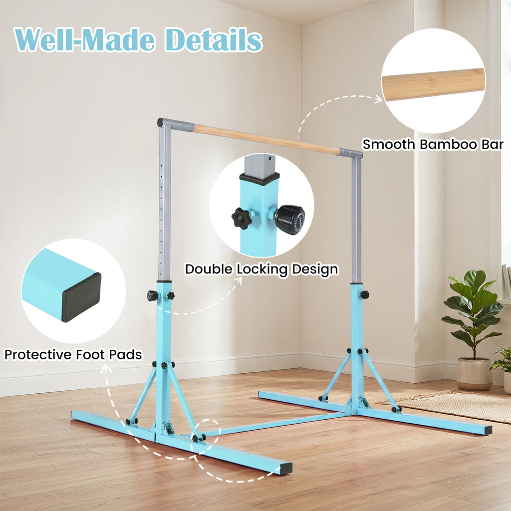 Kids Foldable Gymnastics Bar with 3-Levels Adjustable Height - Green